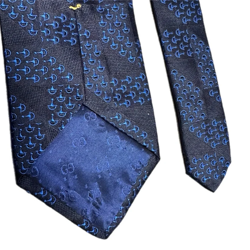 Gucci Made in Italy Navy Blue Micro-Pattern Silk Tie